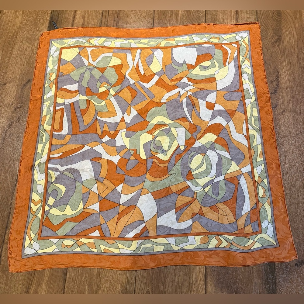 Abstract Patterned Scarf with Orange Border - image 1